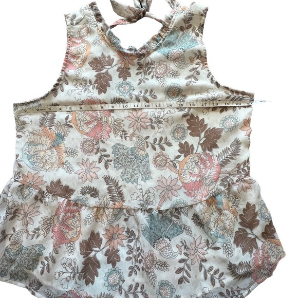 LOFT Sleeveless Blouse Pink Green Floral Tie Bow Front Flowy Boho Size L… - Picture 7 of 9